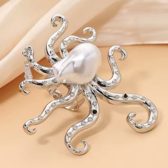 Pearl Octopus Silver Adjustable Ring - Picture 6 of 13